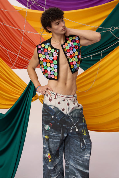 Bold Spark Button Crop Vest