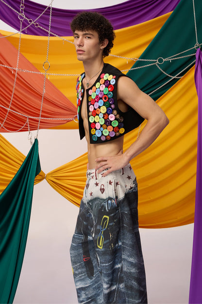 Bold Spark Button Crop Vest