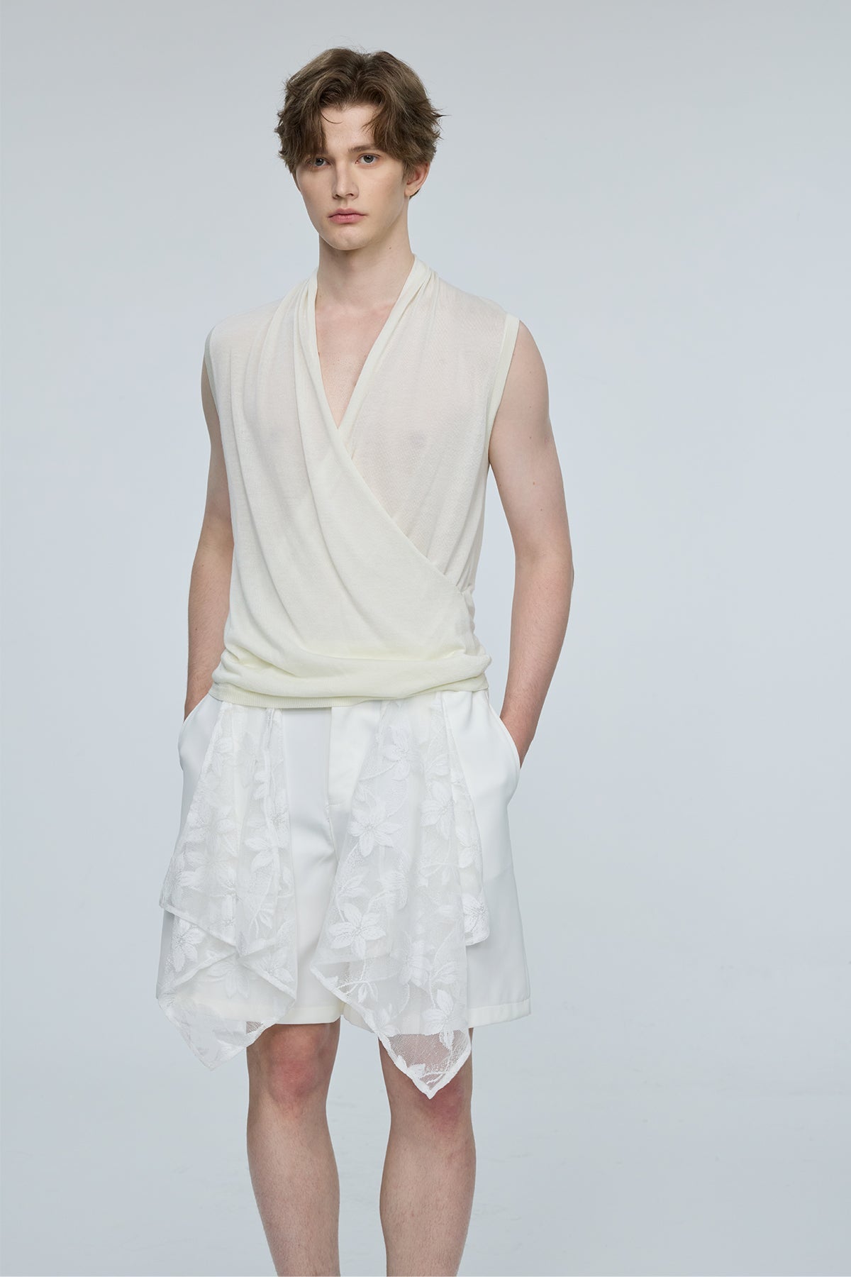 Bold Vista Knit V Neck Sleeveless Top Beige