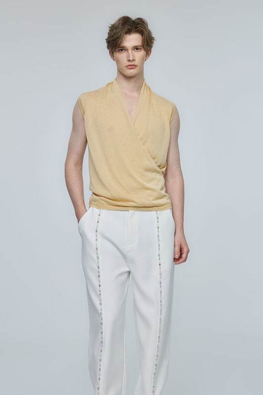 Bold Vista Knit V Neck Sleeveless Top Yellow