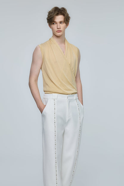 Bold Vista Knit V Neck Sleeveless Top Yellow