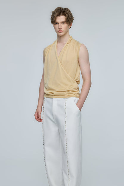 Bold Vista Knit V Neck Sleeveless Top Yellow