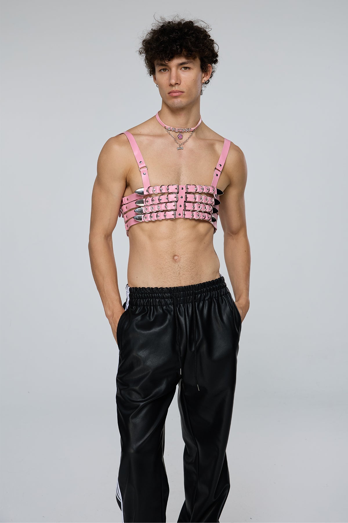 Bound Link Leather Harness Top Pink