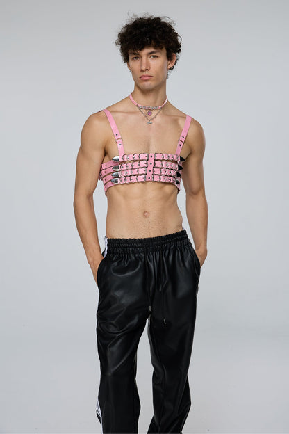 Bound Link Leather Harness Top Pink