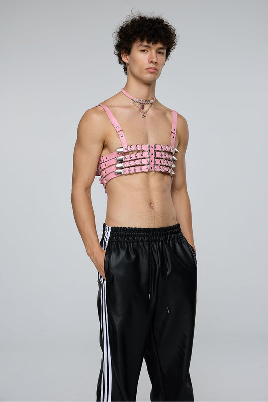 Bound Link Leather Harness Top Pink