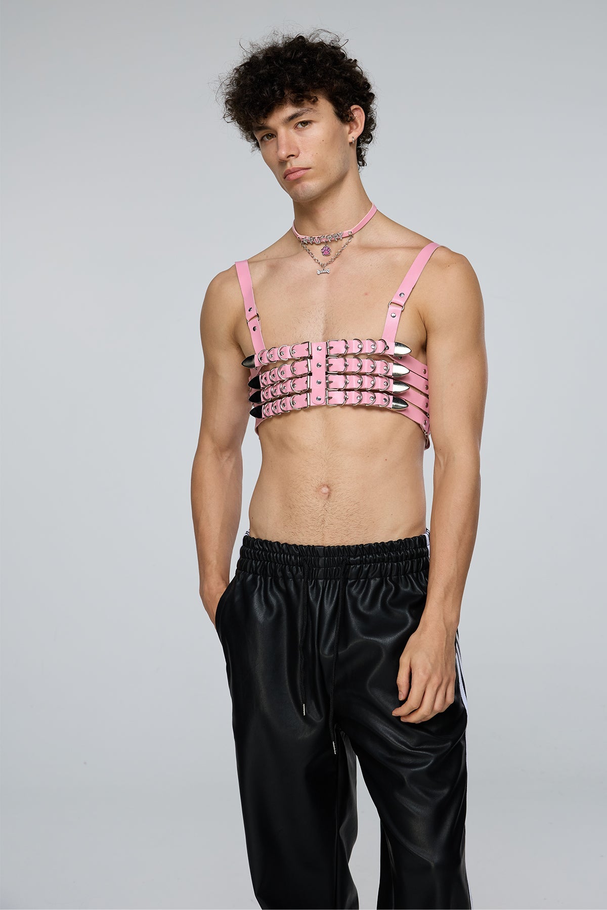 Bound Link Leather Harness Top Pink
