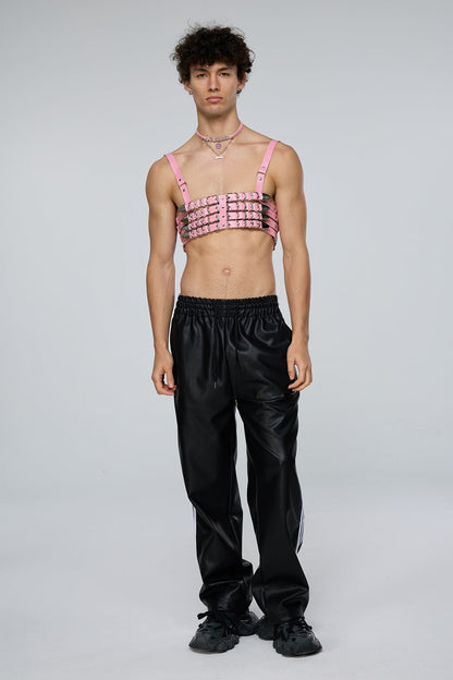 Bound Link Leather Harness Top Pink