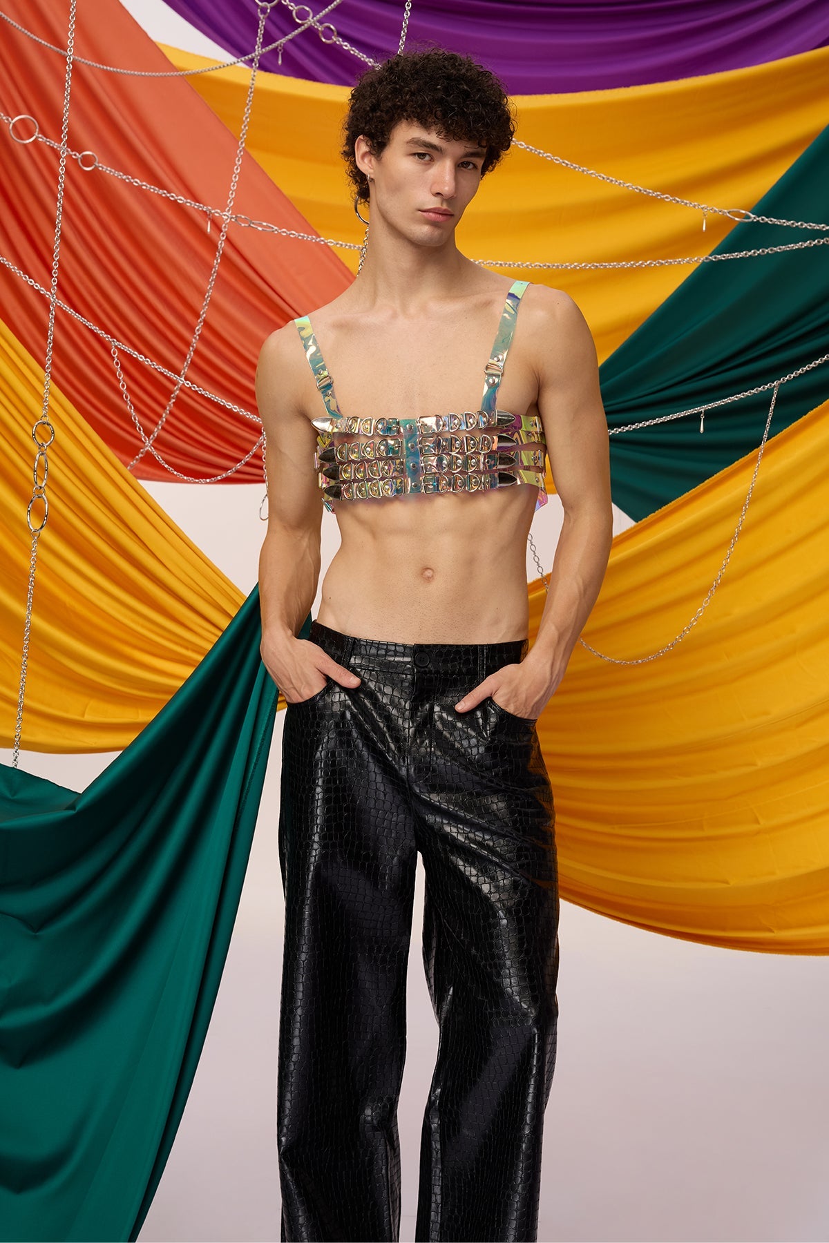 Bound Link Leather Harness Top White