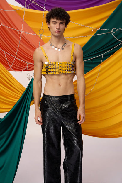 Bound Link Leather Harness Top Yellow