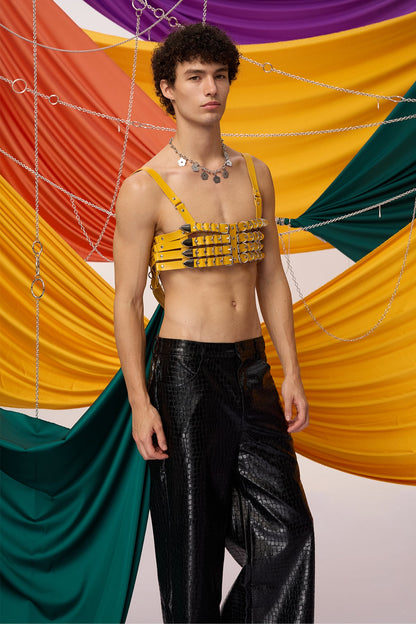 Bound Link Leather Harness Top Yellow