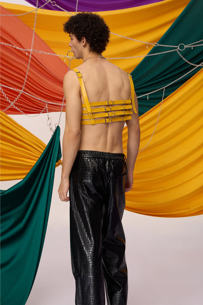 Bound Link Leather Harness Top Yellow