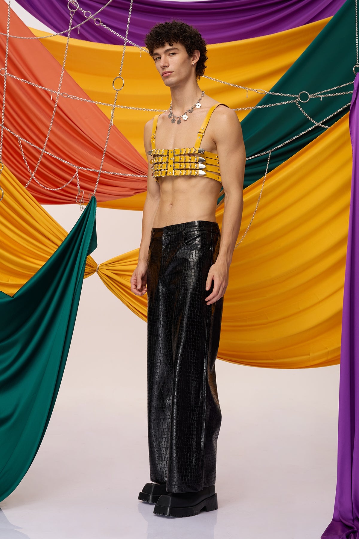 Bound Link Leather Harness Top Yellow