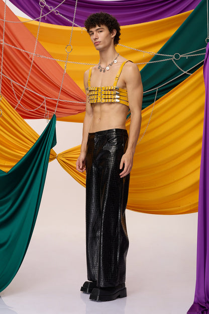 Bound Link Leather Harness Top Yellow