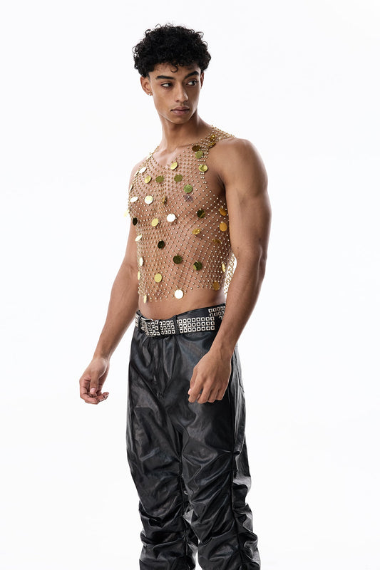 Brilliant Stone Sequin Rhinestone Mesh Sleeveless Top