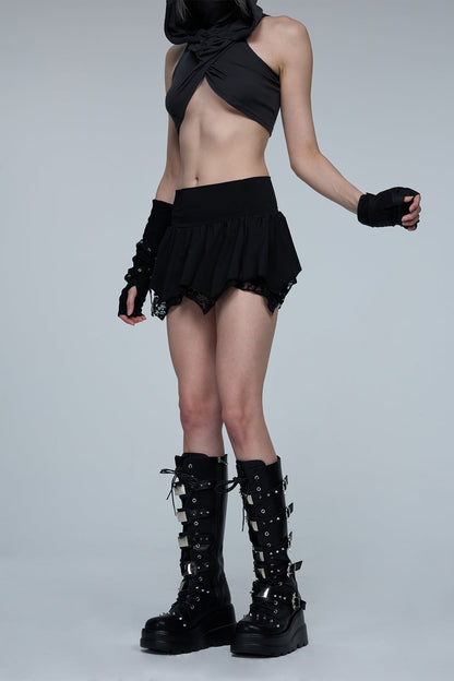 Brutal Black Asymmetric Lace Mini Skirt
