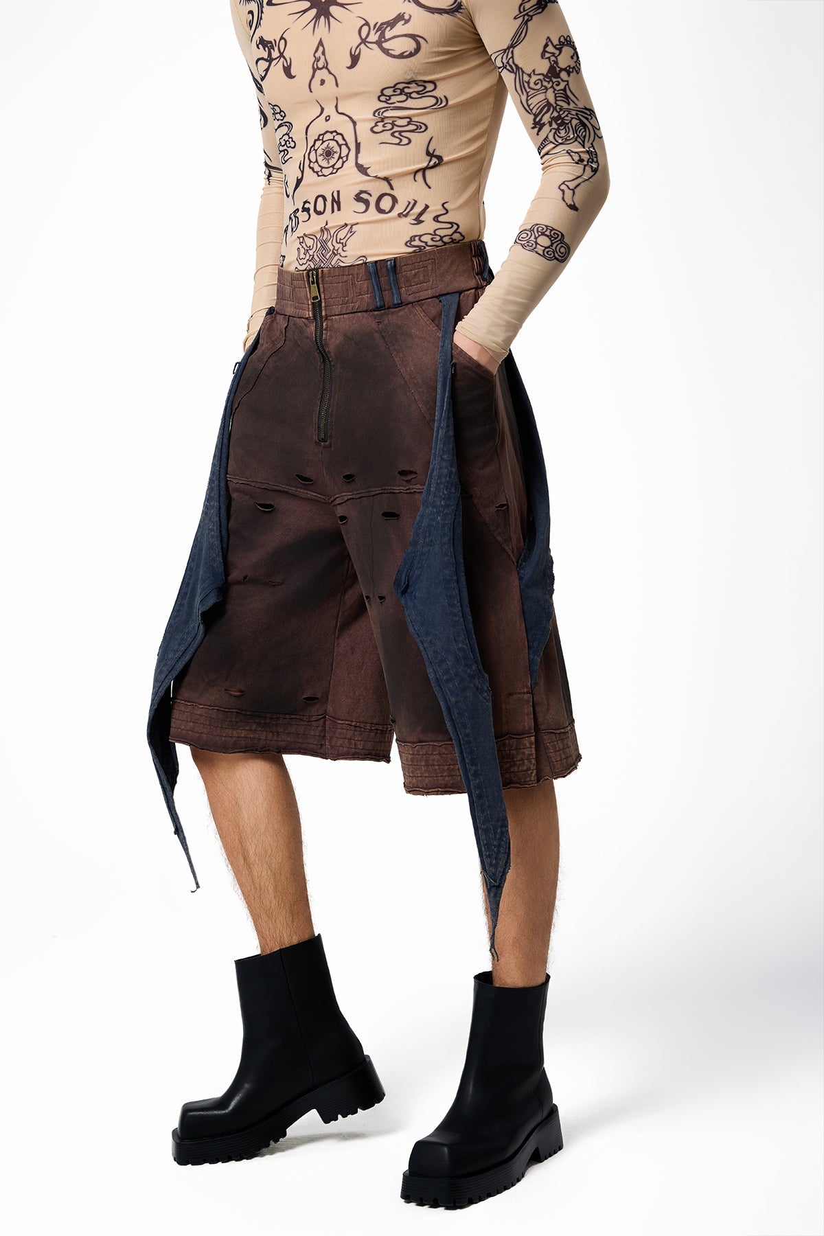 Burnout Blues Straight Zipper Shorts