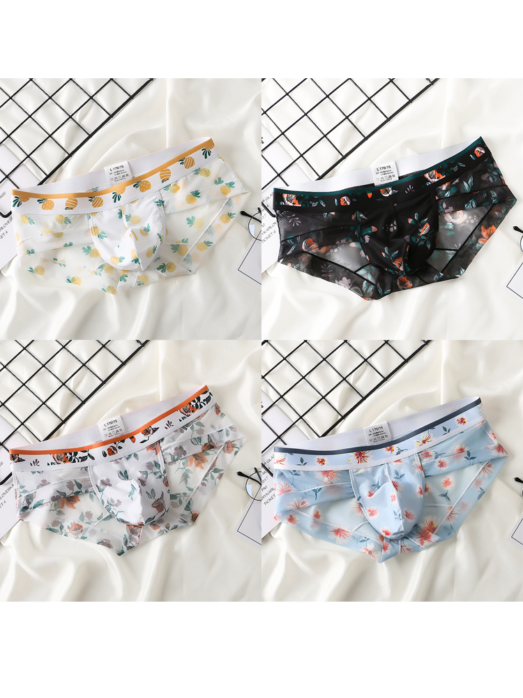 4 Pack Men’s Flower Print Pouch Briefs