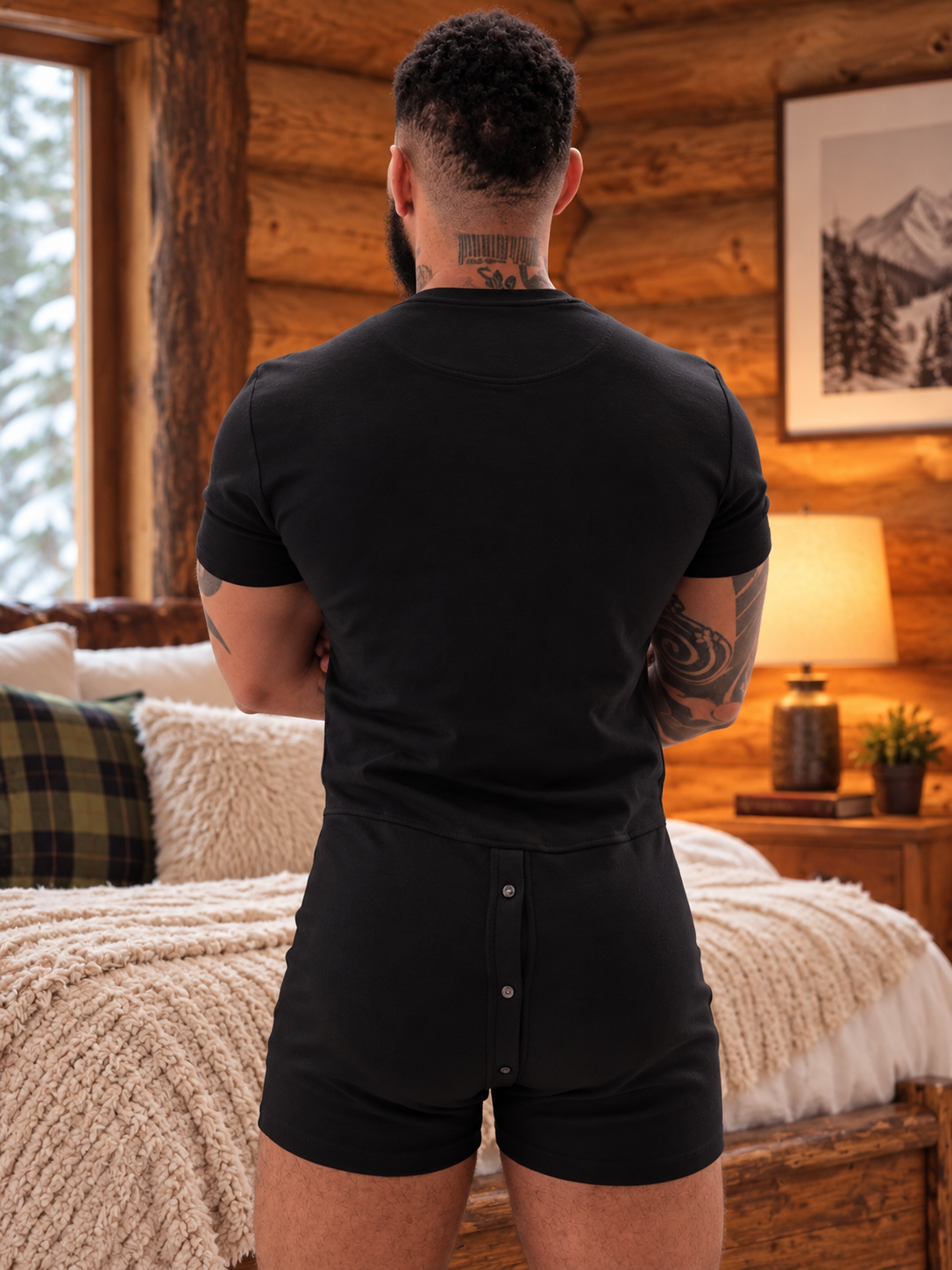 Short Sleeve Union Suit - Black