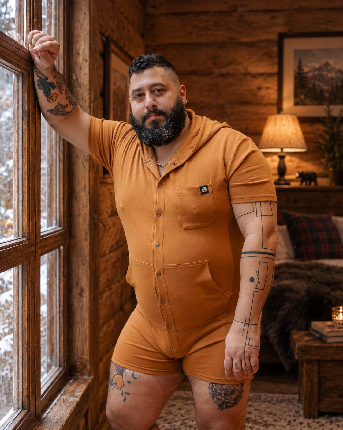 Short Sleeve Hooded Union Suit - Honey