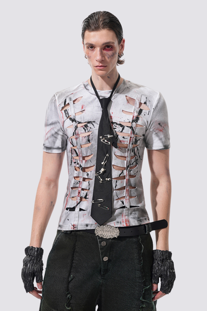 Calm Pattern Cutout Top