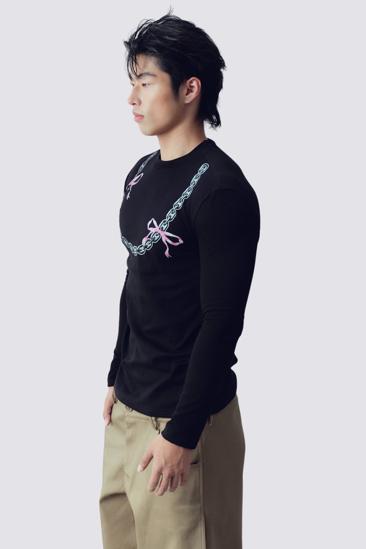 Calm Symbol Bow Print Long Sleeve Top Black