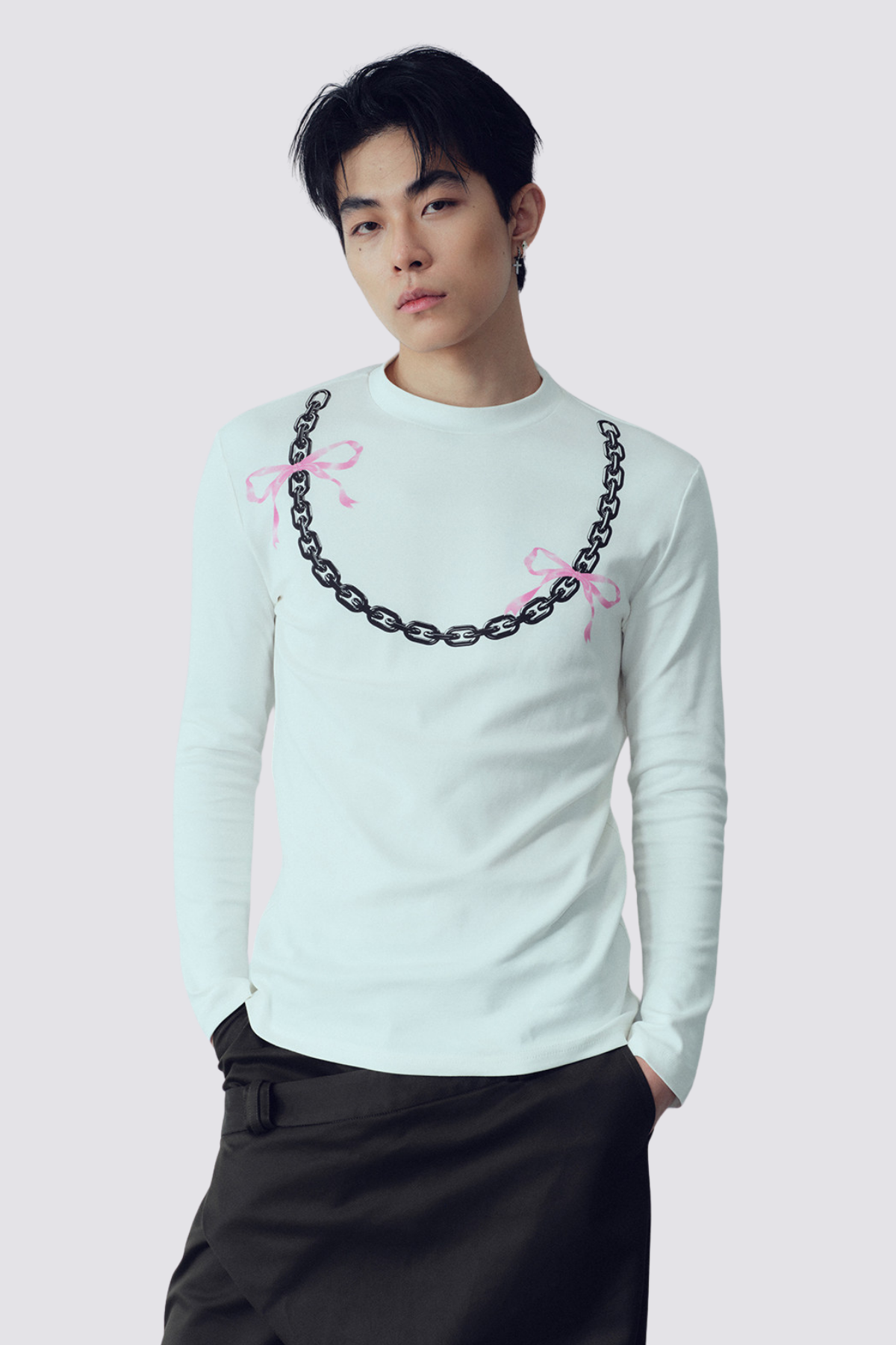 Calm Symbol Bow Print Long Sleeve Top White