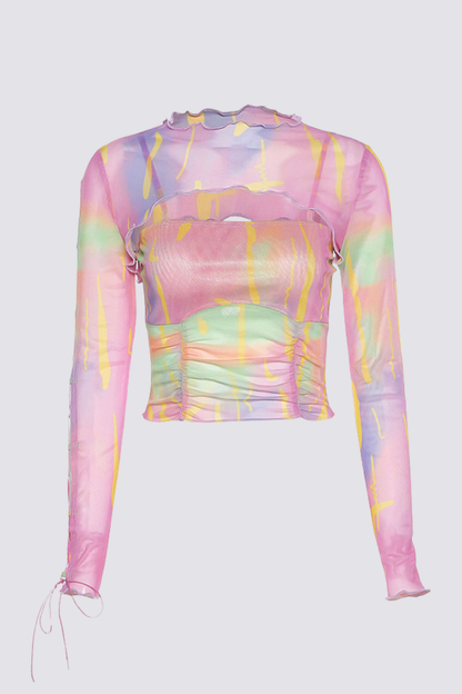 Candy Frame Spaghetti Crop Top With Shrug