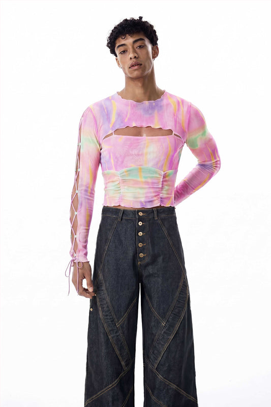Candy Frame Spaghetti Crop Top With Shrug