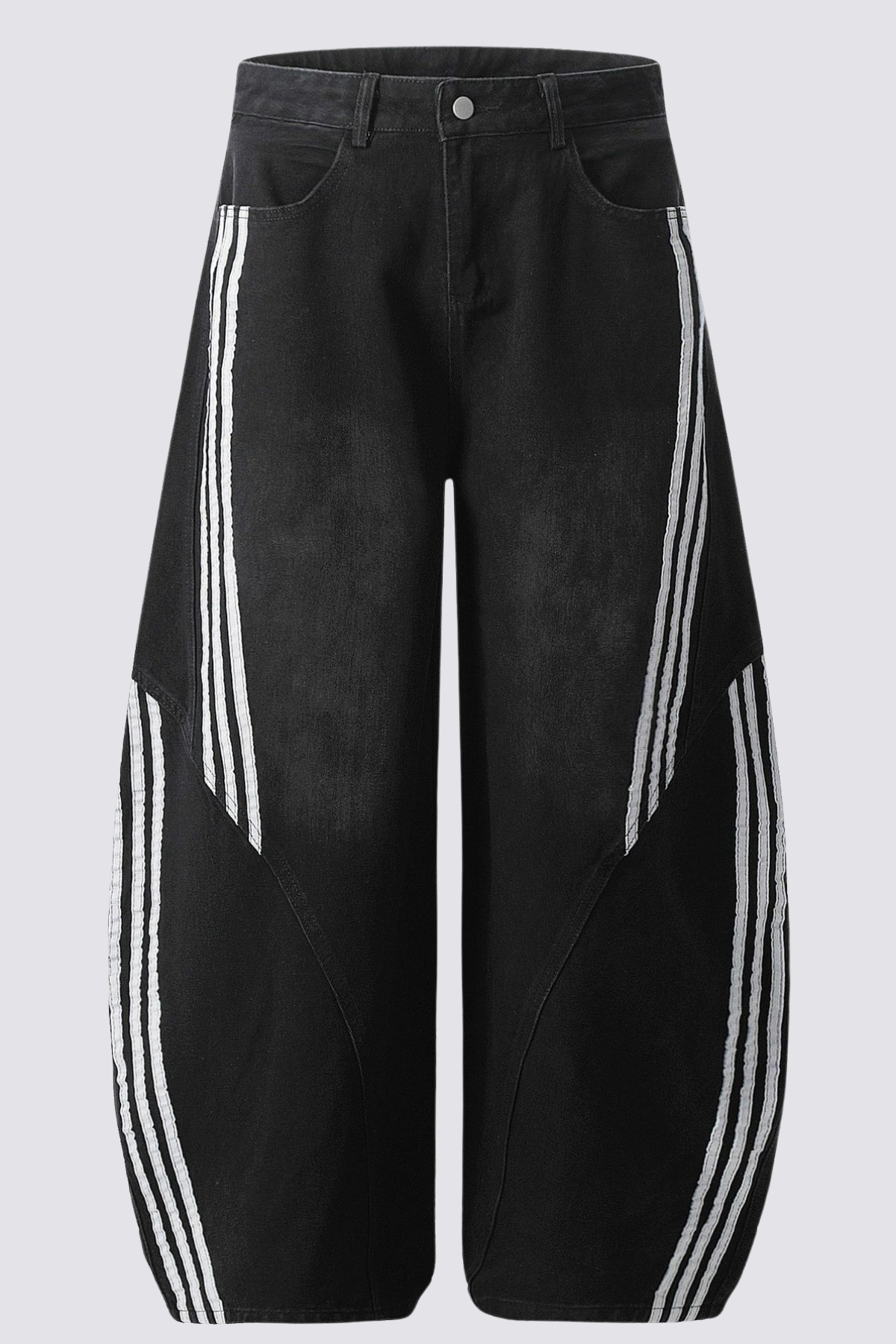 Carbon Fade Stripe Barrel Jeans In Black