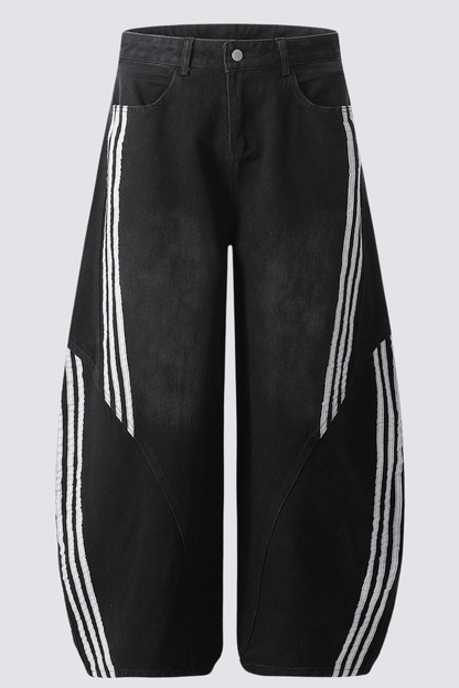 Carbon Fade Stripe Barrel Jeans In Black
