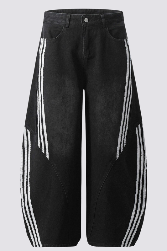 Carbon Fade Stripe Barrel Jeans In Black