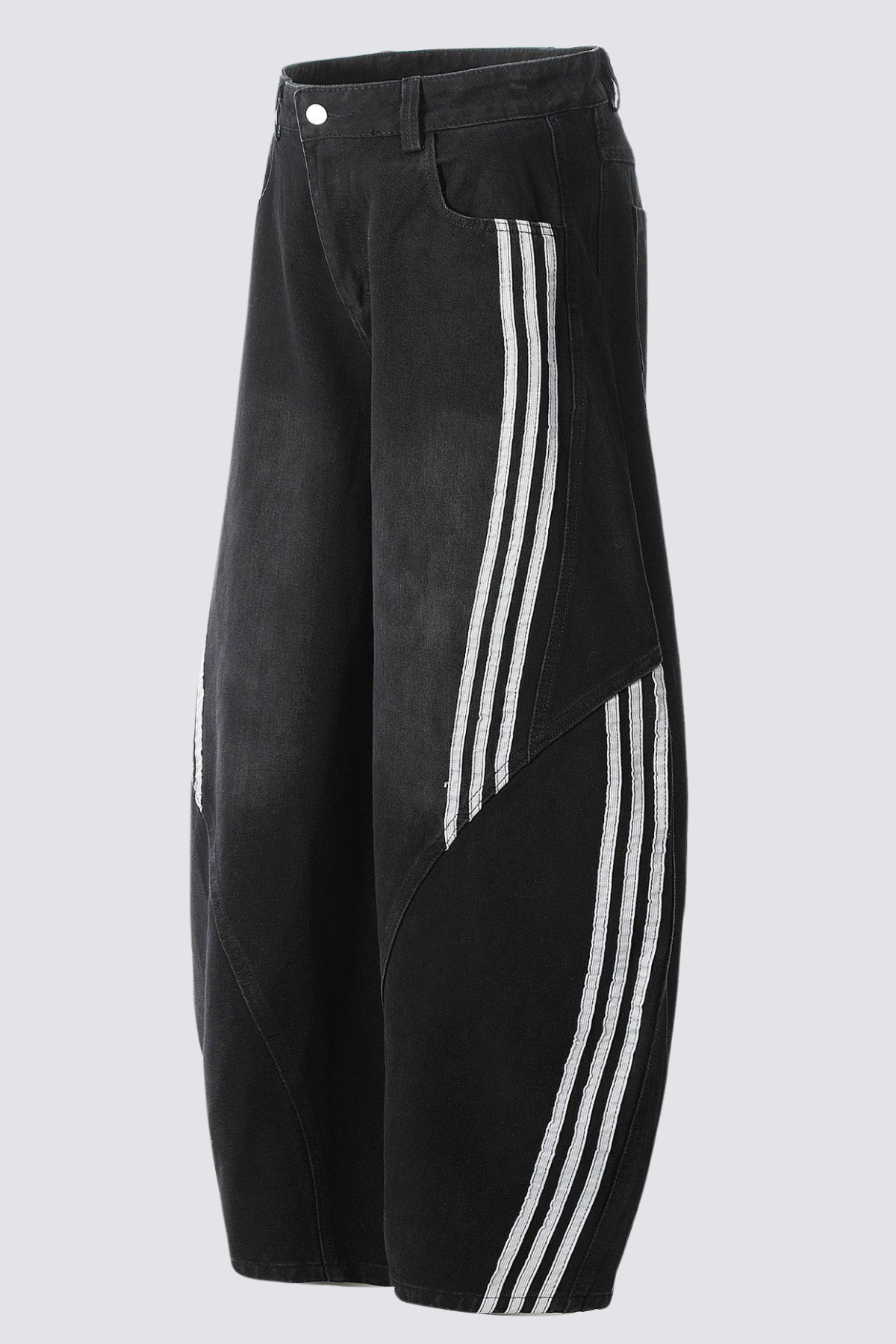 Carbon Fade Stripe Barrel Jeans In Black