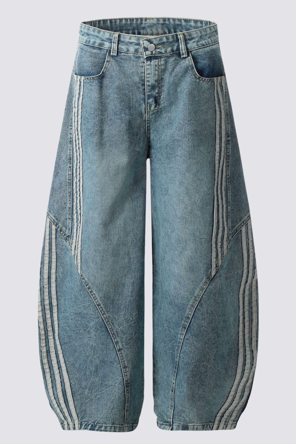 Carbon Fade Stripe Barrel Jeans In Blue