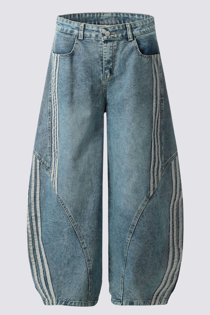 Carbon Fade Stripe Barrel Jeans In Blue