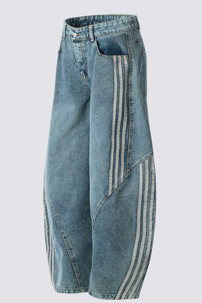 Carbon Fade Stripe Barrel Jeans In Blue