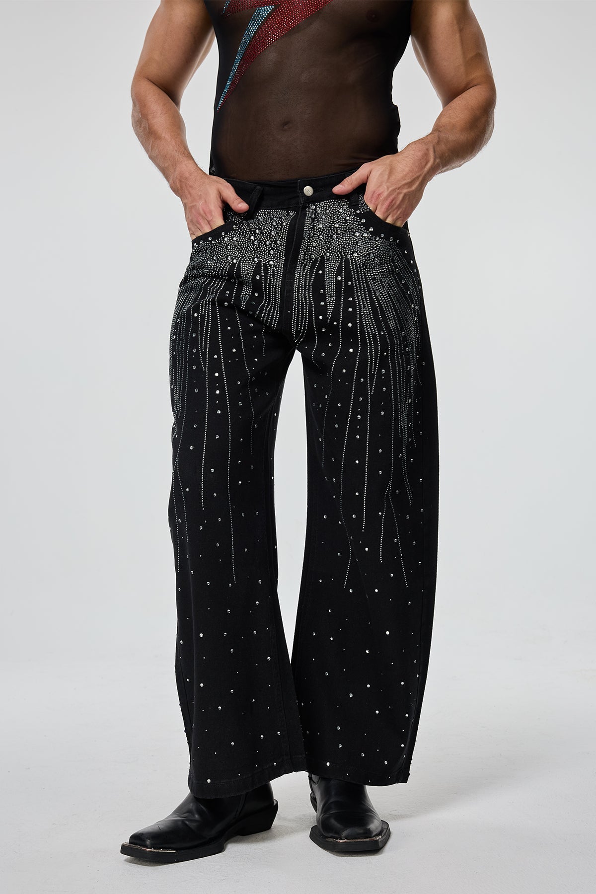 RYVK Studio Carbon Wear Rhinestone Straight Jeans