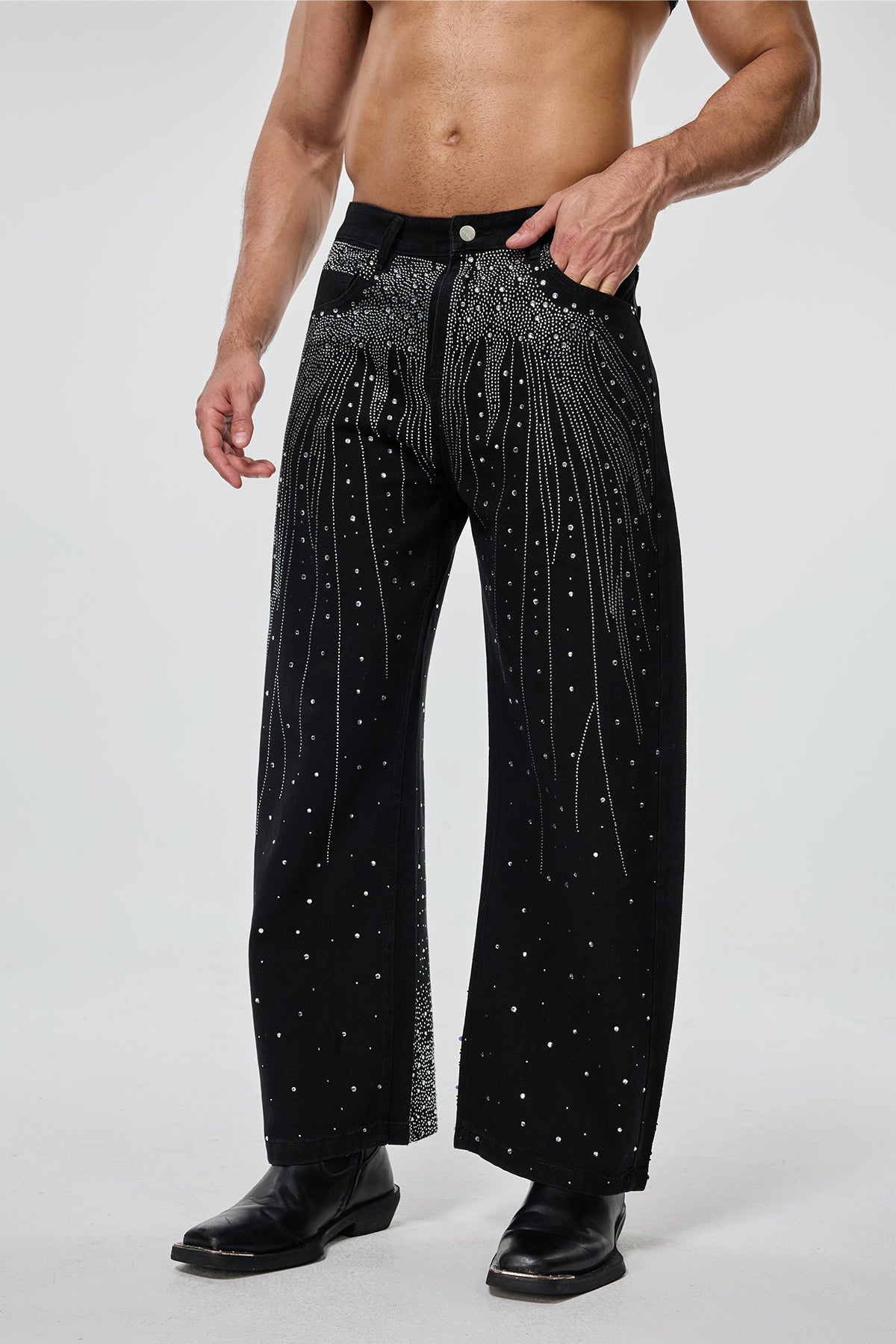 RYVK Studio Carbon Wear Rhinestone Straight Jeans