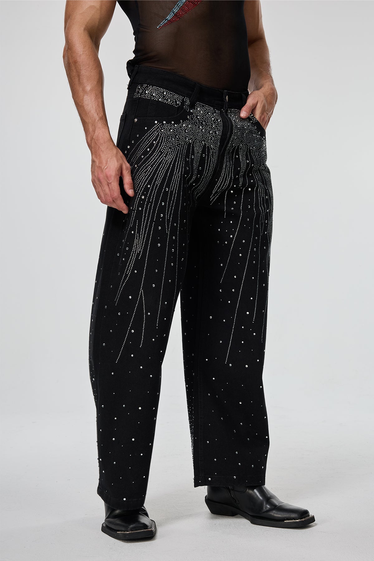 RYVK Studio Carbon Wear Rhinestone Straight Jeans