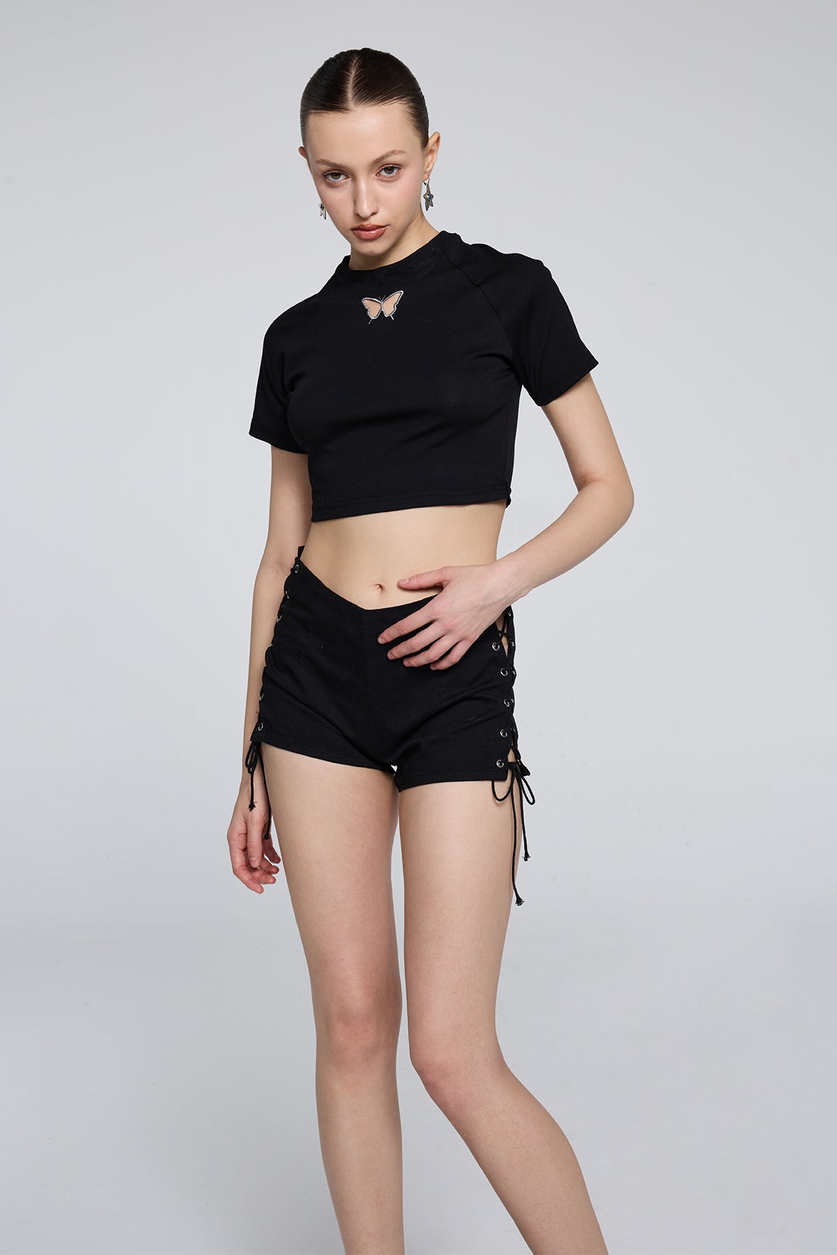 Carbon Weave Mesh Butterfly Crop Top