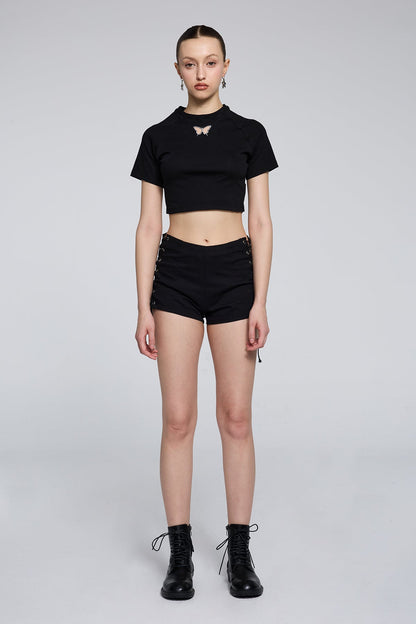Carbon Weave Mesh Butterfly Crop Top