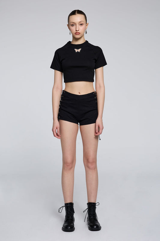 Carbon Weave Mesh Butterfly Crop Top