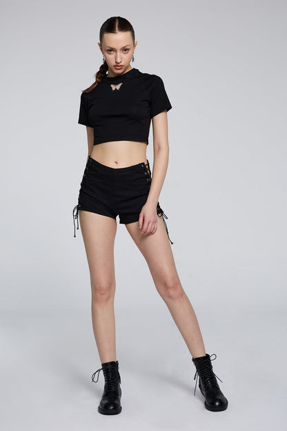 Carbon Weave Mesh Butterfly Crop Top