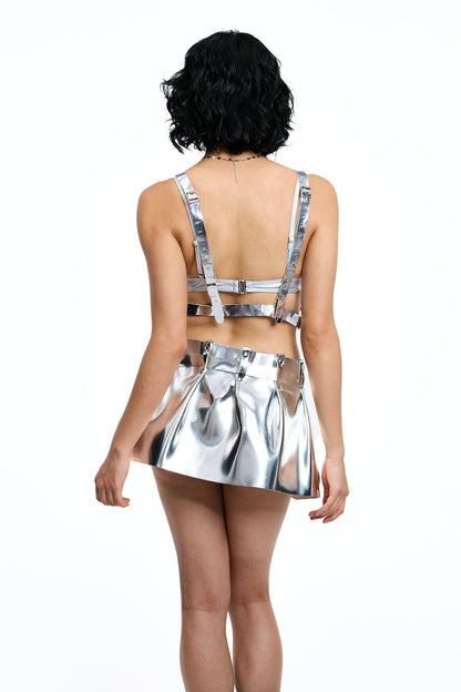 Chain Line Leather Skirt Set