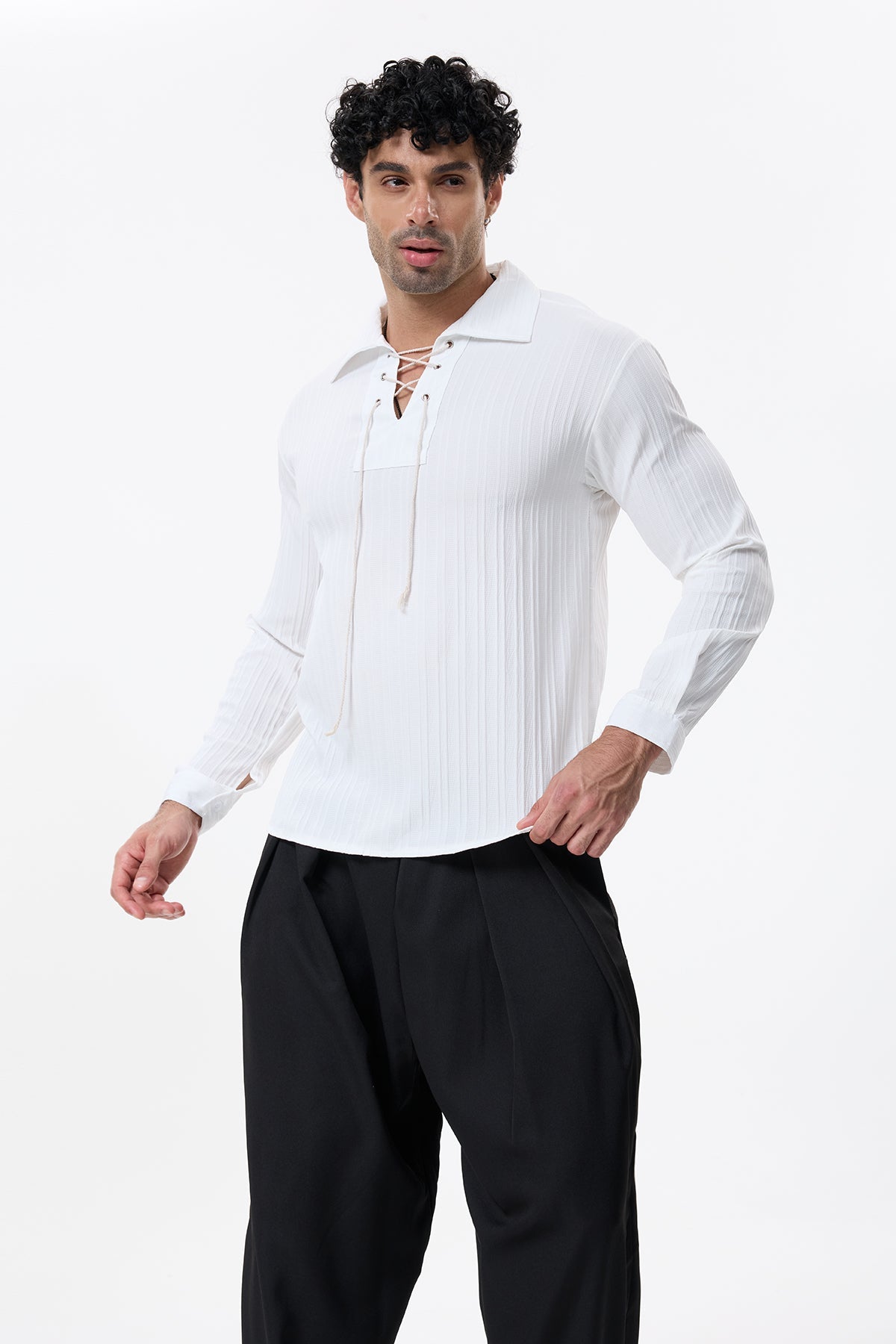 Charcoal Layer V Neck Lace Up Shirt