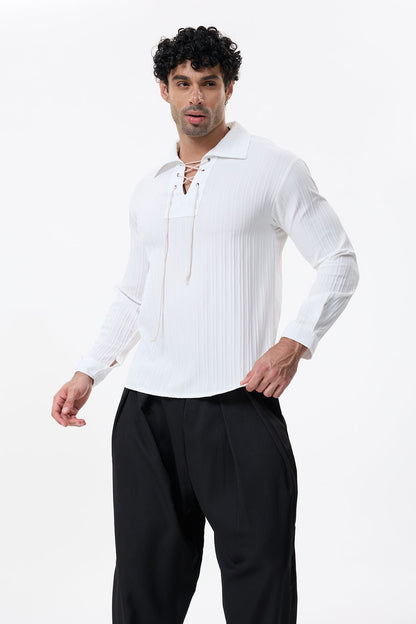 Charcoal Layer V Neck Lace Up Shirt