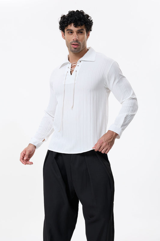 Charcoal Layer V Neck Lace Up Shirt