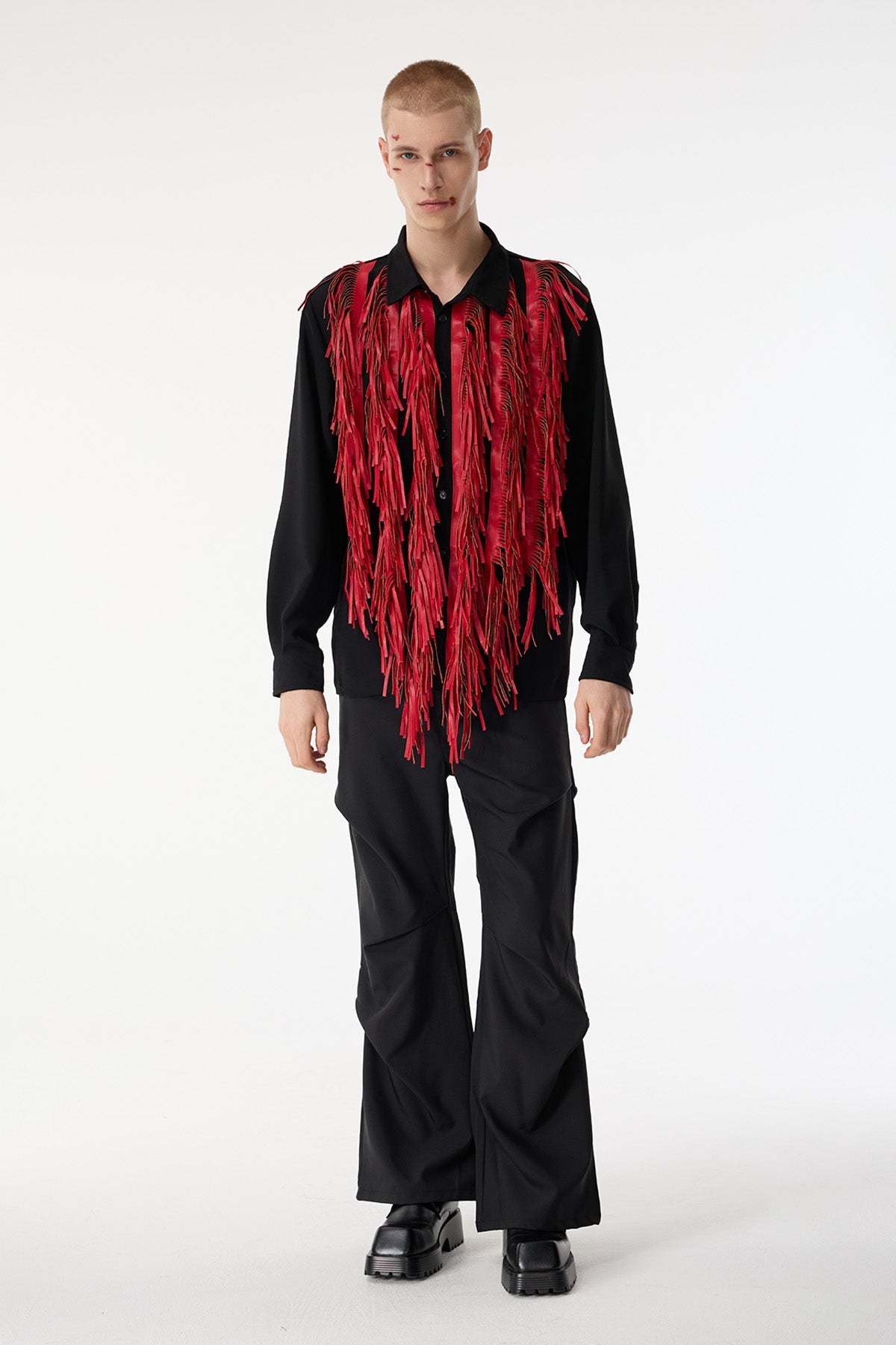 Charcoal Sheet Fringe Long Sleeve Shirts