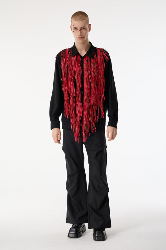Charcoal Sheet Fringe Long Sleeve Shirts