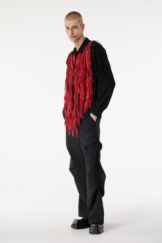 Charcoal Sheet Fringe Long Sleeve Shirts