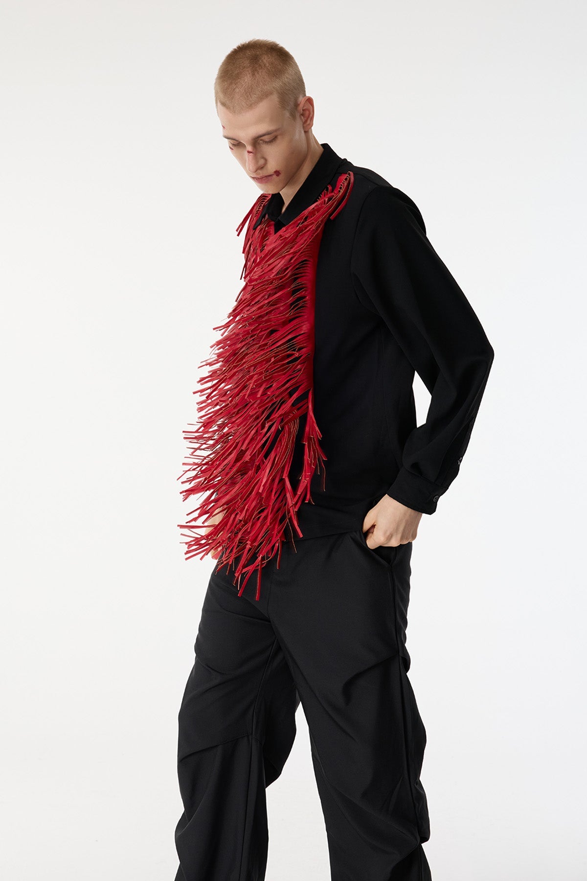 Charcoal Sheet Fringe Long Sleeve Shirts